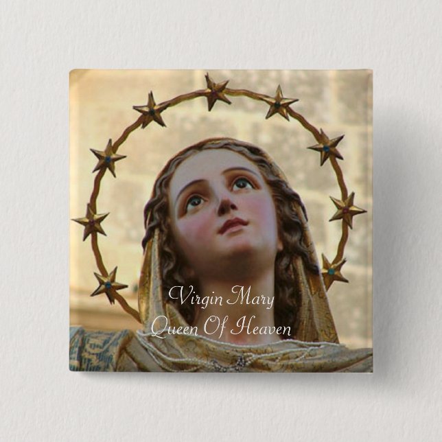 Bóton Quadrado 5.08cm Virgem Maria Rainha do Céu (Frente)