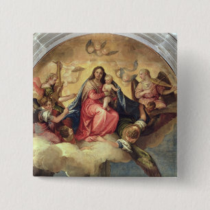 Bóton Quadrado 5.08cm Virgin e criança com músicos do anjo