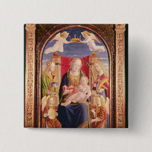 Bóton Quadrado 5.08cm Virgin e criança com músicos e santos do anjo