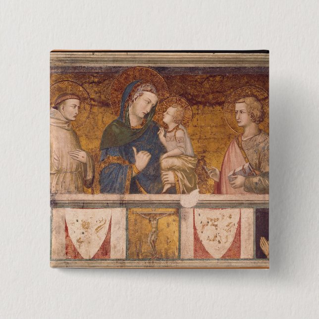 Bóton Quadrado 5.08cm Virgin e criança com St Francis e St John (Frente)