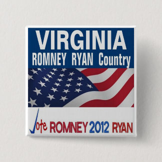 Bóton Quadrado 5.08cm Virgínia é botão do país de Romney Ryan