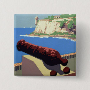 Bóton Quadrado 5.08cm Visite a Fortaleza de El Morro, Porto Rico, Velho 