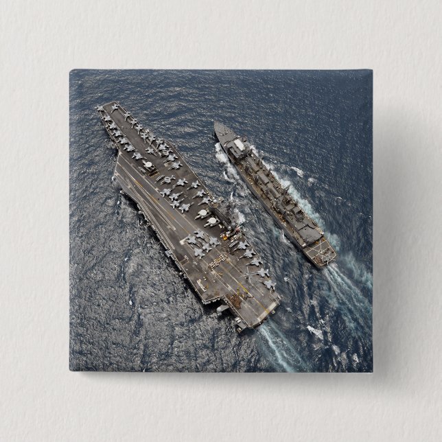 Bóton Quadrado 5.08cm Vista aérea da transportadora aérea USS Ronald Rea (Frente)