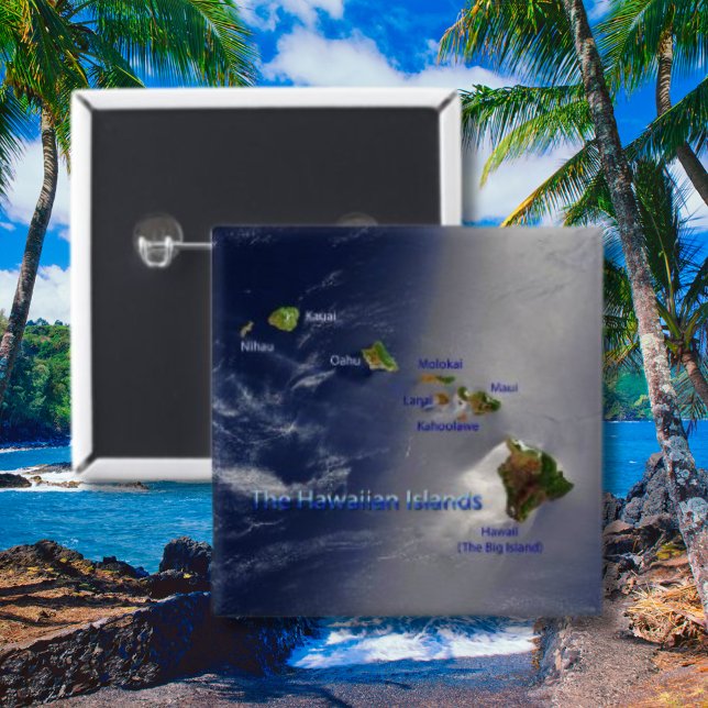Bóton Quadrado 5.08cm Vista aérea das ilhas havaianas (aerial view of Hawaii)