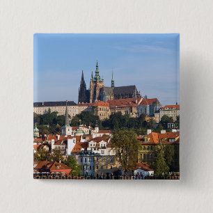 Bóton Quadrado 5.08cm Vista da cidade antiga e do castelo de Praga, Repú