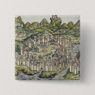 Bóton Quadrado 5.08cm Vista da cidade murada de Constantinople, do th