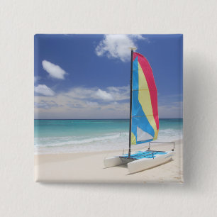 Bóton Quadrado 5.08cm Vista da praia com veleiro
