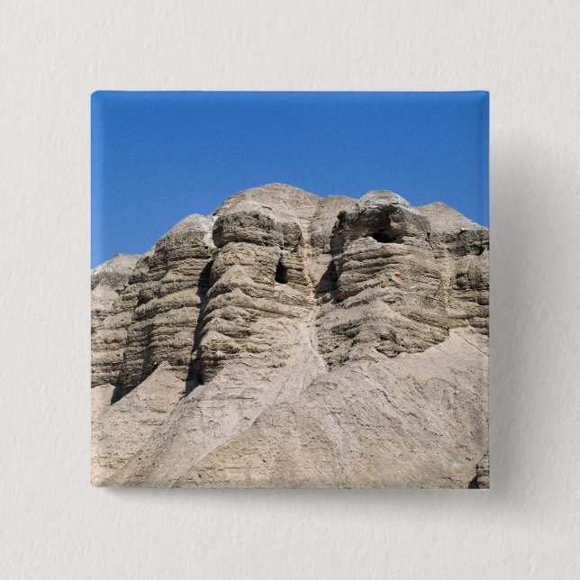 Bóton Quadrado 5.08cm Vista das cavernas de Qumran (Frente)