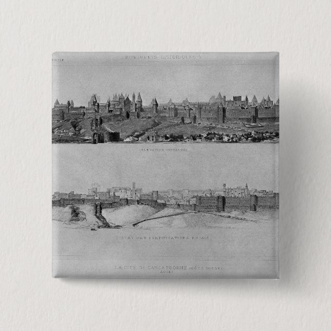 Bóton Quadrado 5.08cm Vista de Carcassonne do lado oeste (Frente)
