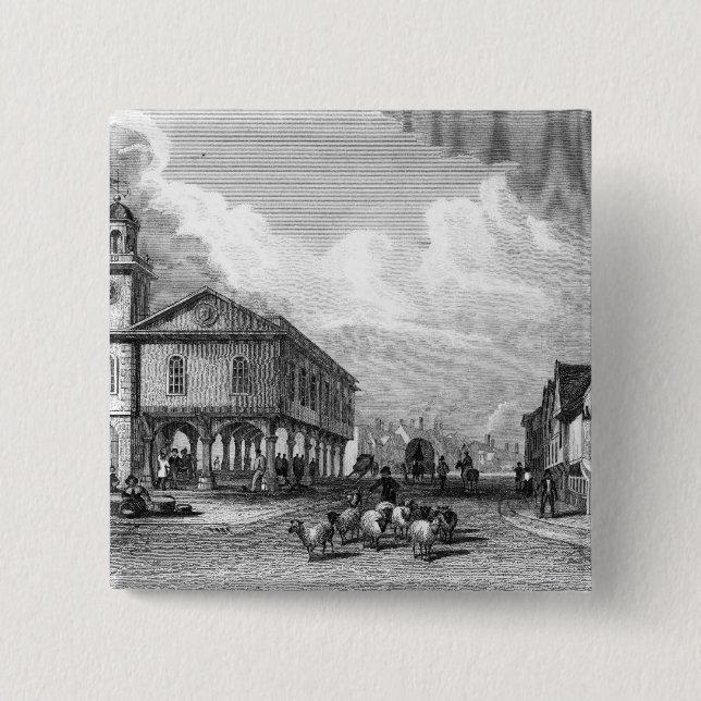 Bóton Quadrado 5.08cm Vista de Faversham, Kent, 1832 (Frente)