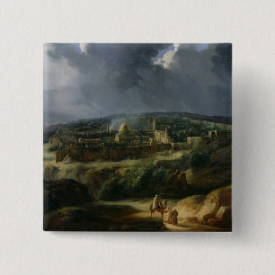 Bóton Quadrado 5.08cm Vista de Jerusalem do vale de Jehoshaphat