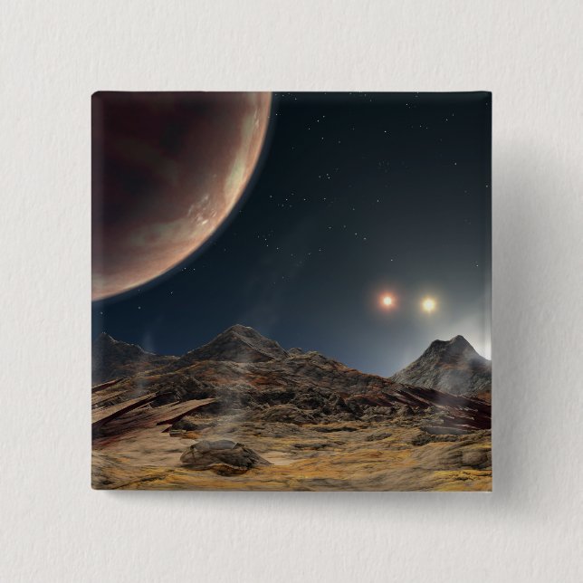 Bóton Quadrado 5.08cm Vista de uma lua hipotética em órbita (Frente)