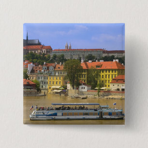 Bóton Quadrado 5.08cm Vista do Castelo de Praga e da cidade pelo Vltava