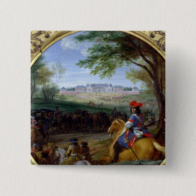 Bóton Quadrado 5.08cm Vista do palácio de Versalhes em 1669 (Frente)