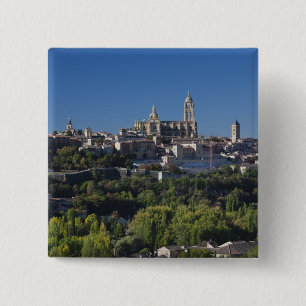 Bóton Quadrado 5.08cm Vista elevada da cidade com a Catedral de Segóvia