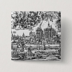 Bóton Quadrado 5.08cm Vista geral da água de Colônia, 1531 (gravura)