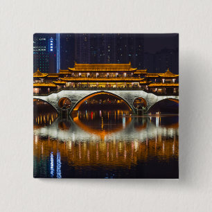 Bóton Quadrado 5.08cm Vista Noturna da Ponte Anshun
