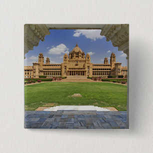 Bóton Quadrado 5.08cm Vista traseira do hotel Umaid Bhawan Palace, Jodjp