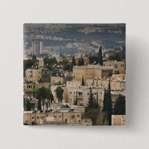 Bóton Quadrado 5.08cm Vista urbana elevada da torre Jerusalem YMCA