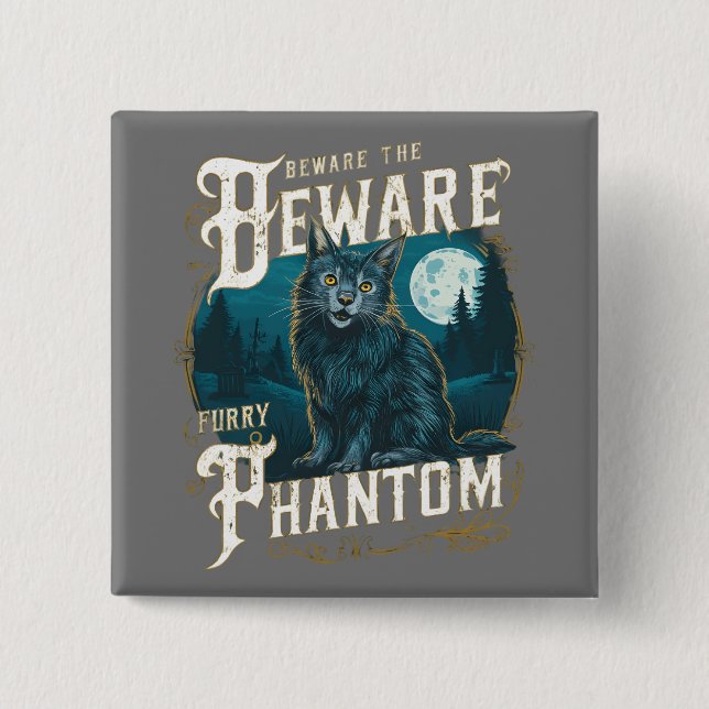Bóton Quadrado 5.08cm Vitoriano Gótico Maine Coon Misterioso Noite (Frente)