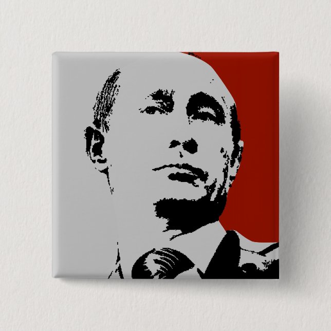 Bóton Quadrado 5.08cm Vladimir Putin Vermelho (Frente)