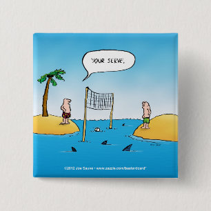 Bóton Quadrado 5.08cm Volei de Tubarão Cartoon Engraçado