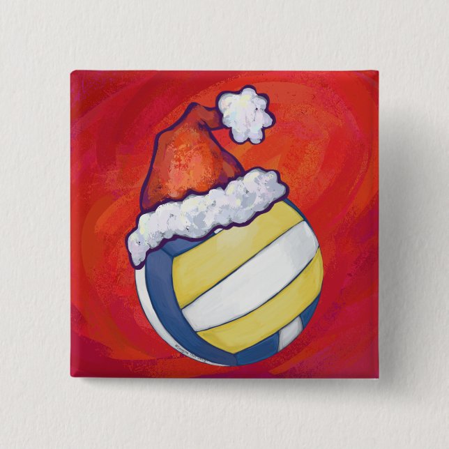 Bóton Quadrado 5.08cm Voleibol com chapéu de Natal (Frente)