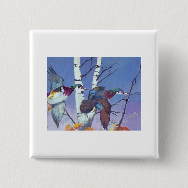 Bóton Quadrado 5.08cm Voo do Pato de Madeira do Rico (Frente)