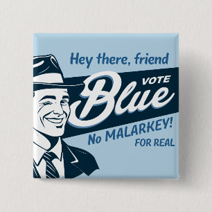 Bóton Quadrado 5.08cm Votação Azul Cara com funny retroativa Retângu