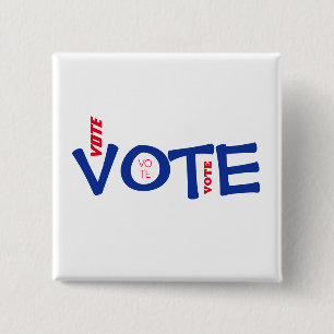 Bóton Quadrado 5.08cm Votar Eleições Políticas Azul Branco