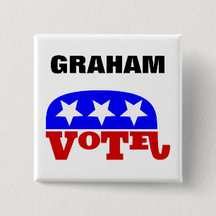 Bóton Quadrado 5.08cm Vote Lindsey Graham Republican Elephant