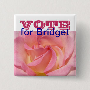 Bóton Quadrado 5.08cm VOTE para botões do Seu Nome Flor de Rosa Rosa Vot