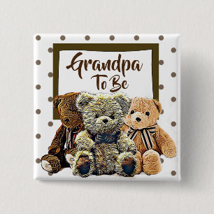 Bóton Quadrado 5.08cm Vovô a ser chá de fraldas do urso de ursinho
