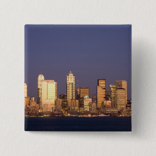Bóton Quadrado 5.08cm WA, Seattle, panorama de Seattle e Elliott Bay,