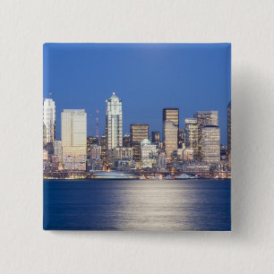 Bóton Quadrado 5.08cm WA, Seattle, panorama de Seattle e Elliott Bay, 2