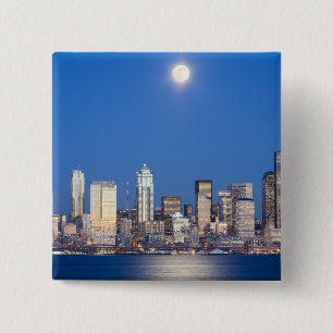 Bóton Quadrado 5.08cm WA, Seattle, panorama de Seattle e Elliott Bay 3