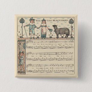 Bóton Quadrado 5.08cm Walter Crane Baa Baa Ovelha Negra Rima Infantil