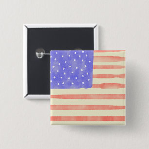 Bóton Quadrado 5.08cm Watercolor rustic bandeira americana