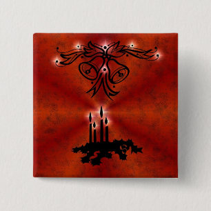 Bóton Quadrado 5.08cm Weihnachts Ornamente mit Sterne auf rot