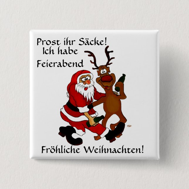 Bóton Quadrado 5.08cm Weihnachtsmann mit Elch (Frente)