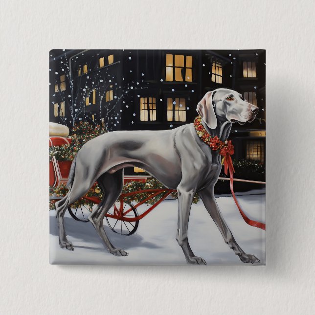 Bóton Quadrado 5.08cm Weimaraner Christmas Fesason Season (Frente)