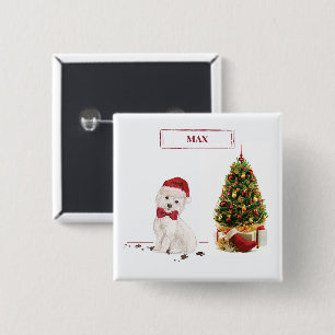Bóton Quadrado 5.08cm Westie Engraçado Cachorro de Natal com Árvore