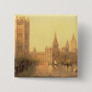 Bóton Quadrado 5.08cm Westminster: Casas do parlamento, c.1860 (óleo