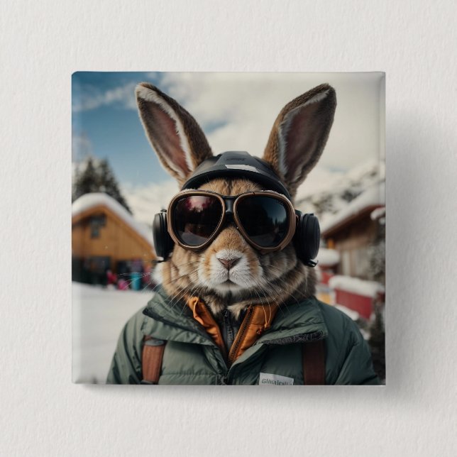 Bóton Quadrado 5.08cm Whimsical Snowboard Bunny (Frente)