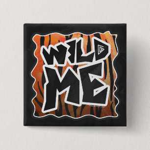 Bóton Quadrado 5.08cm Wild Me Tiger Quente Laranja e Impressão Preto