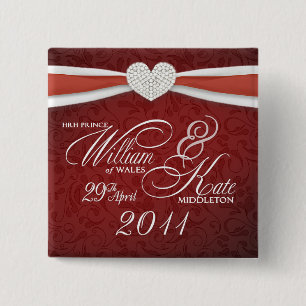 Bóton Quadrado 5.08cm William & Kate - Pin real da lembrança do