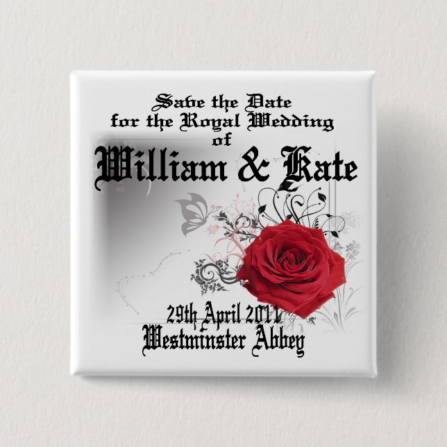 Bóton Quadrado 5.08cm William & Kate Royal Wedding Souvenir (Frente)