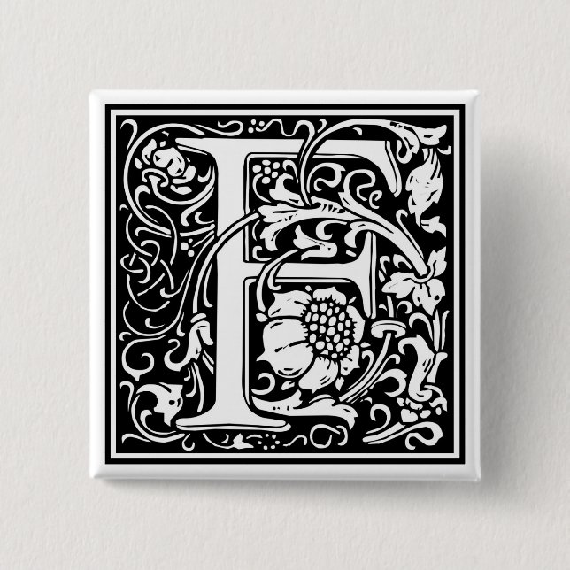 Bóton Quadrado 5.08cm William Morris Alphabet "F" (Frente)