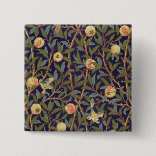 Bóton Quadrado 5.08cm William Morris Bird E Pomegranate Vintage Art
