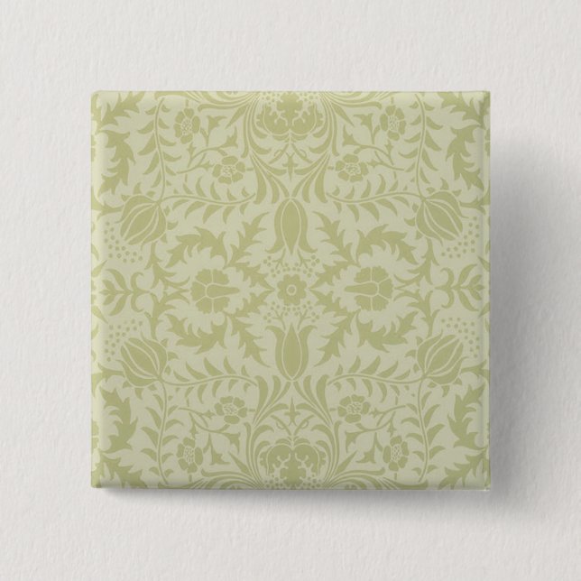 Bóton Quadrado 5.08cm William Morris Borage vintage verde suave damasco (Frente)